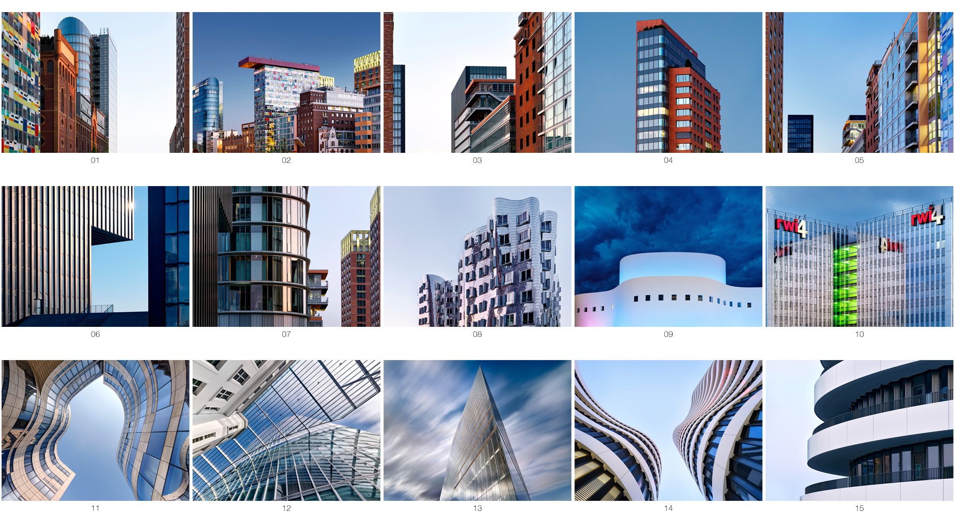 Bildübersicht bzw. Kontaktbogen der Bildreihe Düsseldorf Architektur des Düsseldorfer Fotografen Herbert Böttcher
