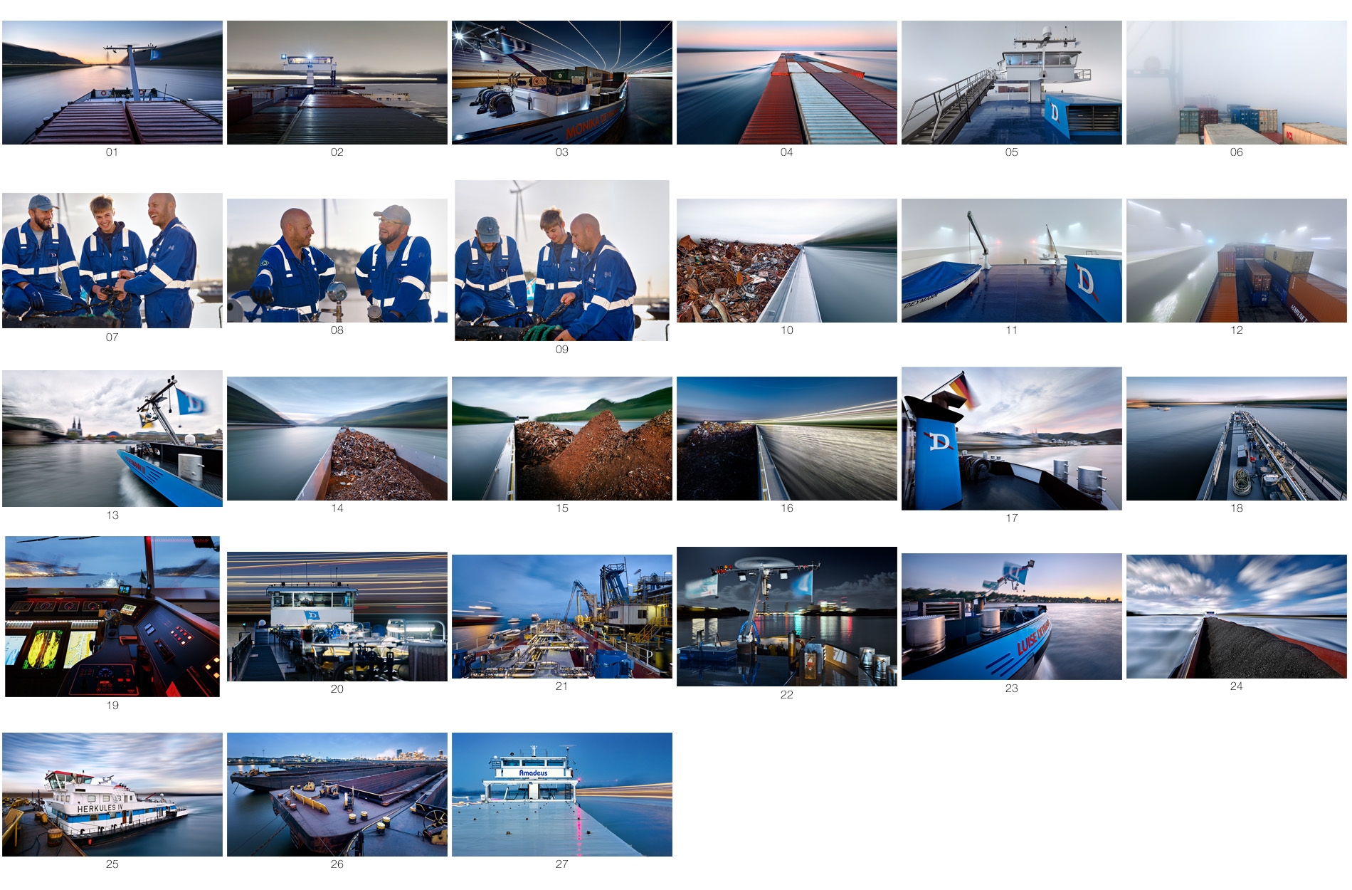 Die Fotografien von Herbert Böttcher aus der Bildreihe Waterway zeigen moderne Binnenschiffe während der Fahrt auf Wasserstassen.