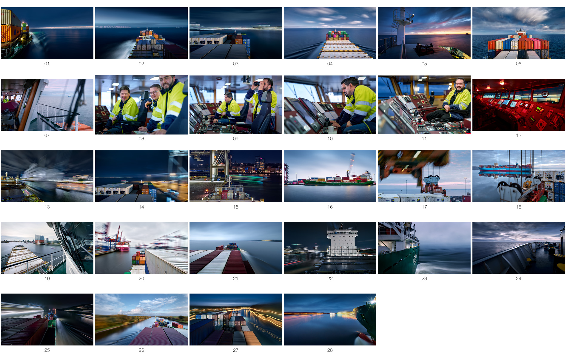In seinem Langzeitprojekt Seamotion präsentiert der Fotograf Herbert Böttcher künstlerische Fotografien von Frachtschiffen auf den Weltmeeren. Die Bildreihe MS Elbsun entstand in Kooperation mit der Elbdeich Reederei, Drochtersen. Auf diesem Foto sehen Sie die Bildübersicht der Serie.